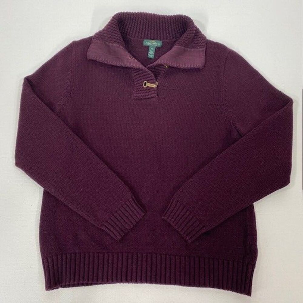 LRL Lauren Jeans Co Burgundy Chunky Shawl Neck Sweater Size XL Outdoor Preppy‎